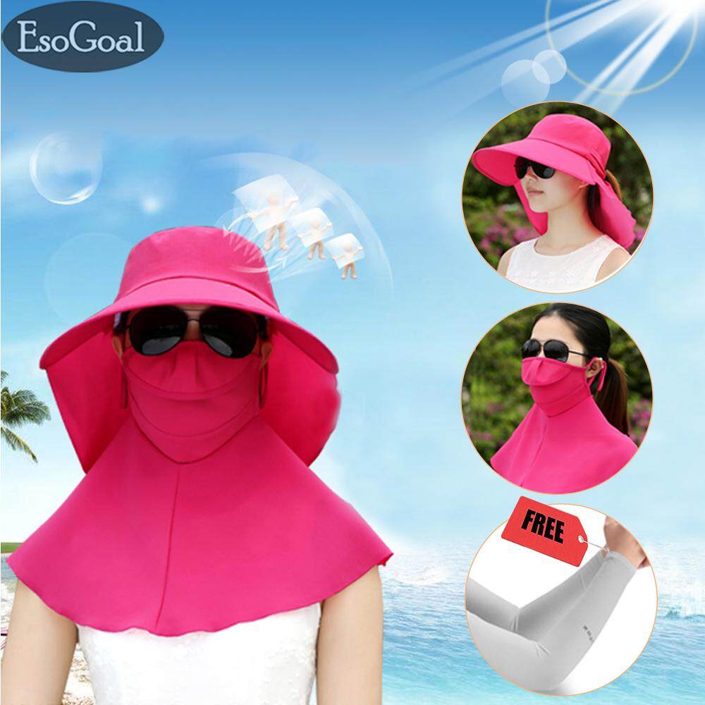 EsoGoal Wanita Pancing Matahari Topi UV Perlindungan 360 ° Lebar Pinggiran Matahari Kedok Topi Dapat Dilepaskan Leher Masker Wajah Tutup Sarung tutup untuk Memancing Berkebun Pantai Berkemah Berperahu dengan Bebas Lengan Lengan-Internasional