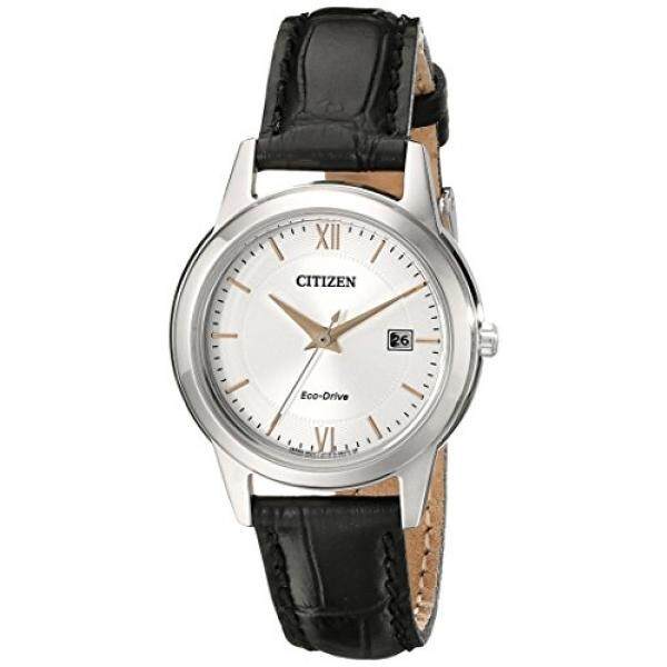 Warga Negara Wanita FE1086-04A Eco-Drive Baja Anti Karat Watch dengan Tali Kulit Hitam-Intl