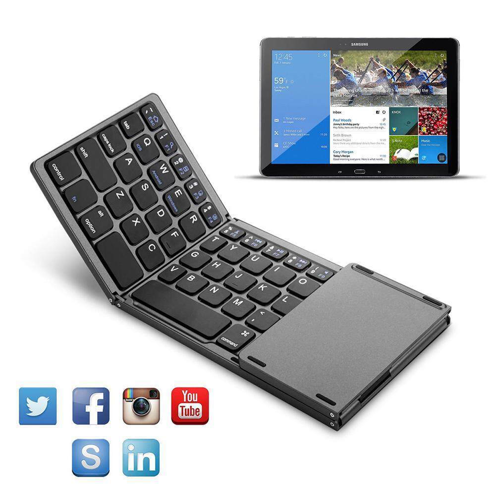 Niceeshop Lipat Bluetooth Keyboard, isi Ulang Portabel BT Nirkabel Dilipat Mini Keyboard dengan Touchpad untuk Tablet atau Ponsel Lainnya-Internasional