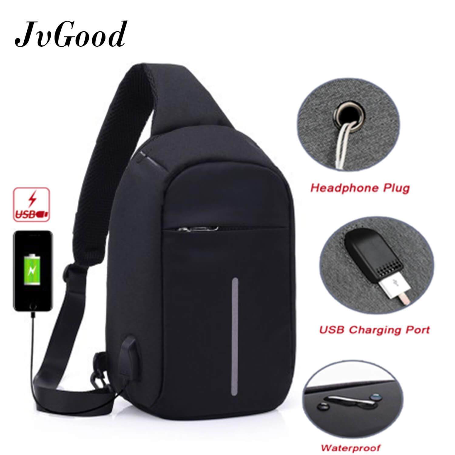 JvGood USB Charging Chest Bag Crossbody Bag Anti Theft Sling bag Lightweight Casual Daypack for Men and Women