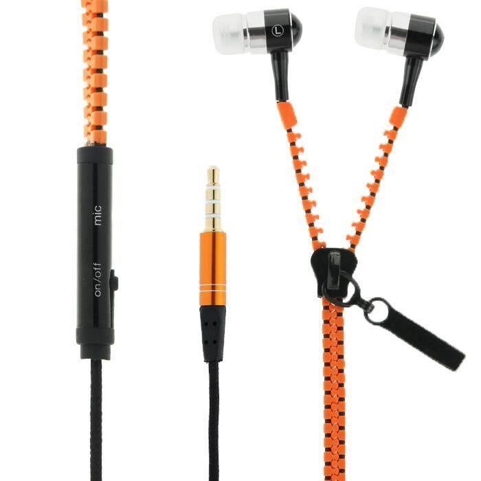 Headset Bas Stereo Di Telinga 3.5 Mm Mendongkrak Ritsleting Earphone dengan Mikrofon, Panjang: 1.2 M, untuk iPhone, Galaksi, Huawei, Xiaomi, LG, HTC dan Ponsel Pintar Lainnya (Oranye) -Internasional