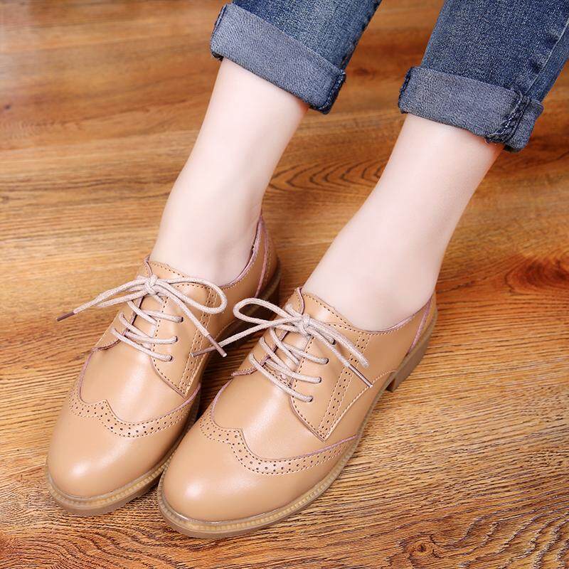 Women Flats Oxfords Shoes Vintage Brand Genuine Leather Women Lace-up Casual Brogue Shoes for Women Handmade Shoes