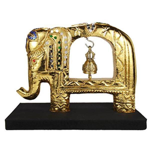 ... Elephant King Thai Rain Tree Wood and Brass Decorative Bell Statue Fair Trade Handicraft by