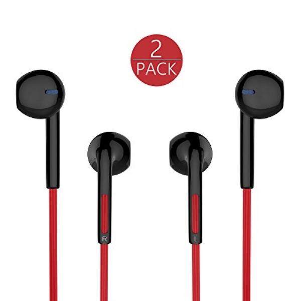TOBETB 2 Packs Earbuds Stereo Headphones with Microphone 3.5mm earbuds for iPhone Samsung Galaxy and Android Compatible Black+Red - intl