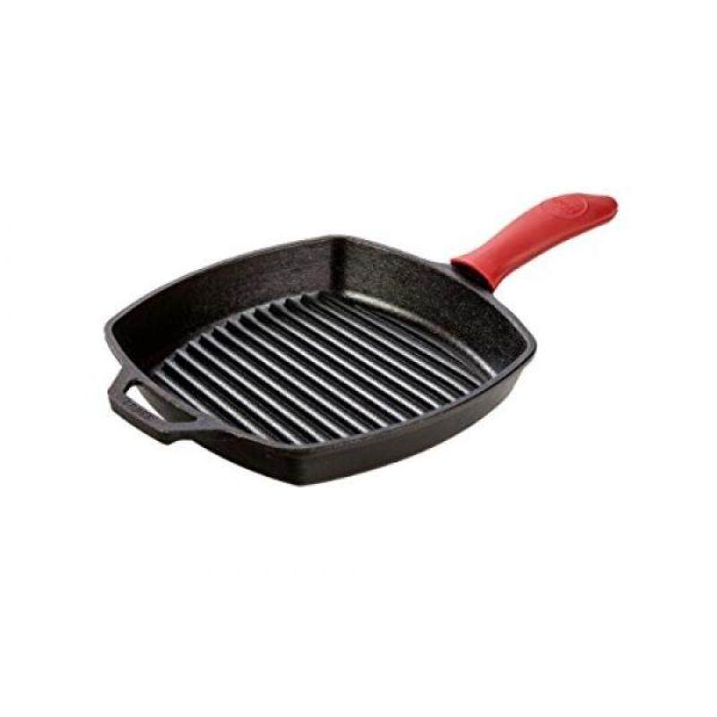 Lodge L8SGP3ASHH41B Cast Iron Square Grill Pan with Red Silicone Hot Handle Holder, Pre-Seasoned, 10.5-inch - intl Singapore