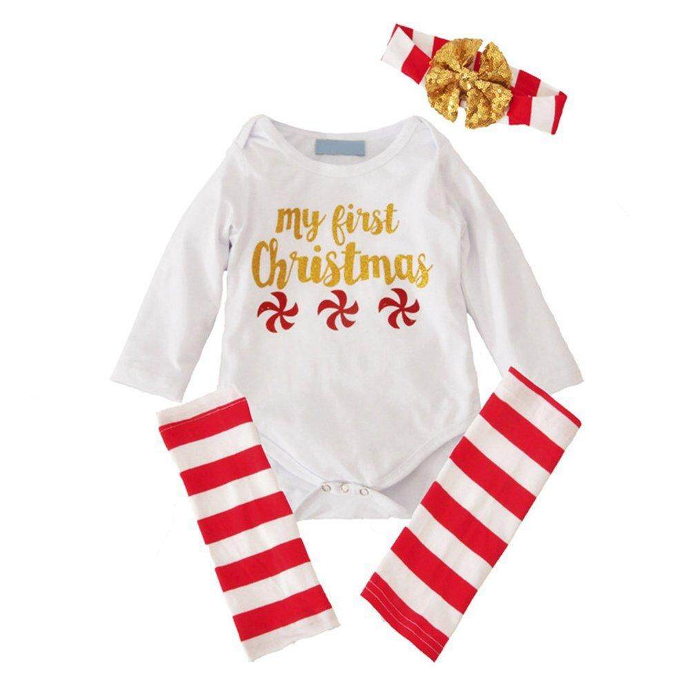 3 Pcs Toddler Romper+Leggings+Heaband Baby Christmas Clothes For Newborn