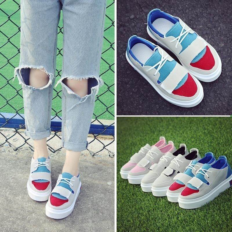 Korea Versi Baru College Angin Jelek Meng Sepatu Olahraga Wanita Jatuh Bawah Loose Kue Sepatu Kasual dengan Liar sepatu Sekolah Babi Hutan Kencang-Internasional