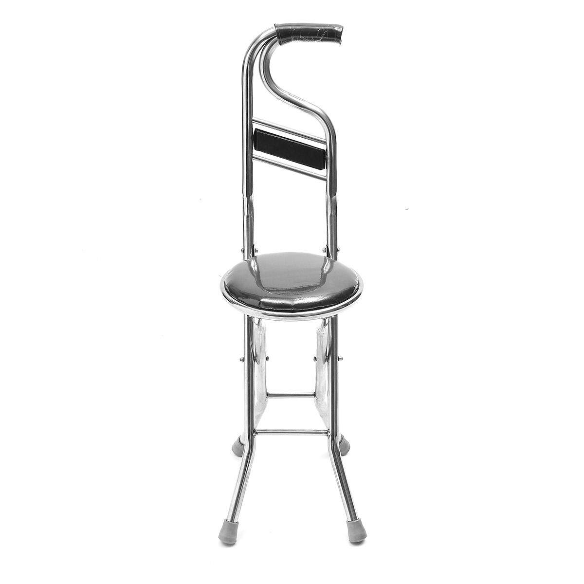 【Free Shipping + Flash Deal】Stainless Steel Portable Folding Walking Stick Chair Seat Stool Travel Cane # Black