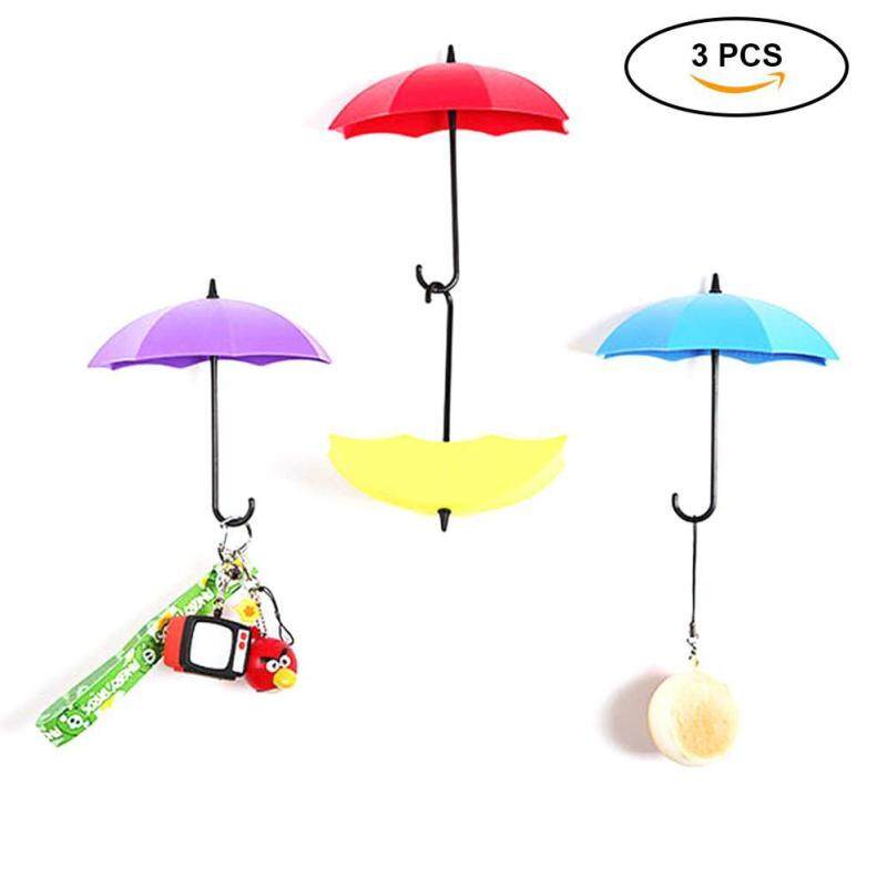 Teekeer Free Nail Glue Umbrella Shape Wall Hooks Three Containers, Small Decorative Objects Single Hook Creative Stick Hook
