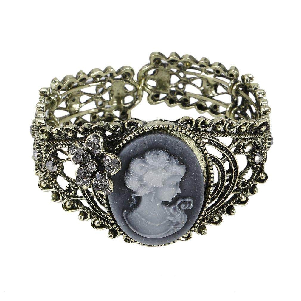 LALOVE Lady Women Bangles Vintage Cameo Statue Queen Bronze Bangle Bracelet With Relief Carved Rhinestones Elegant New Hot Selling - intl