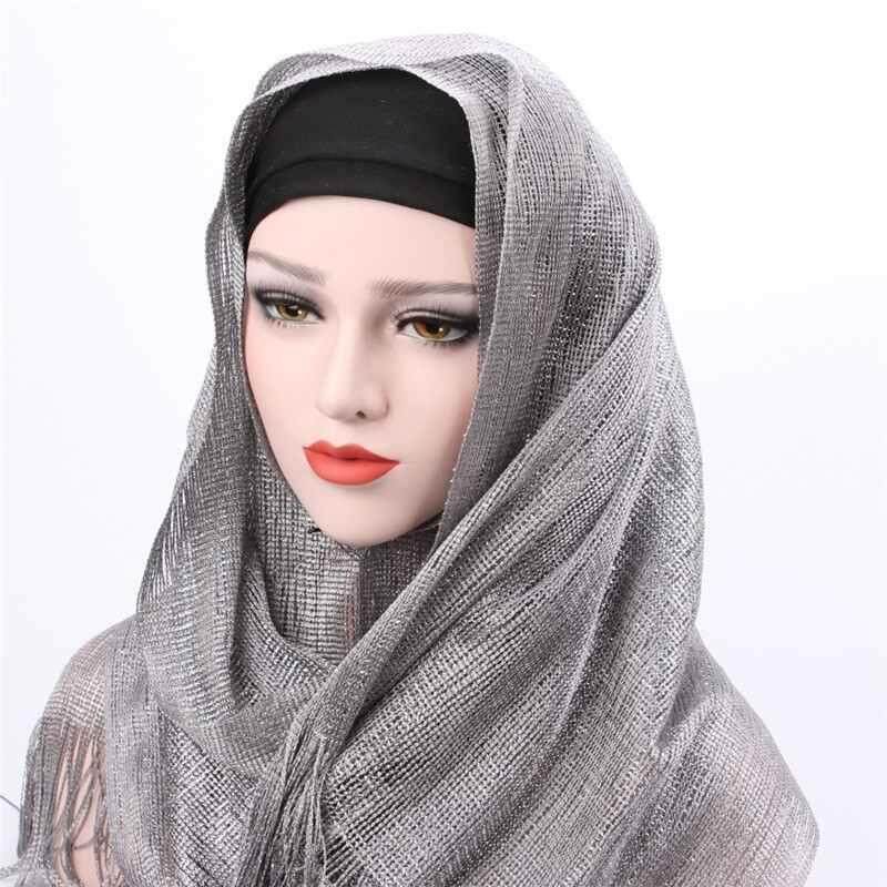 【Yupt】2018 Baru Kualitas Bagus Yang Menarik dan Tahan Lama 7 Warna Muslim Modis Cerah Syal Syal Wanita Ganda-Menggunakan Rumbai piring Scarves Panjang Selendang Jilbab Bling Jilbab-Internasional