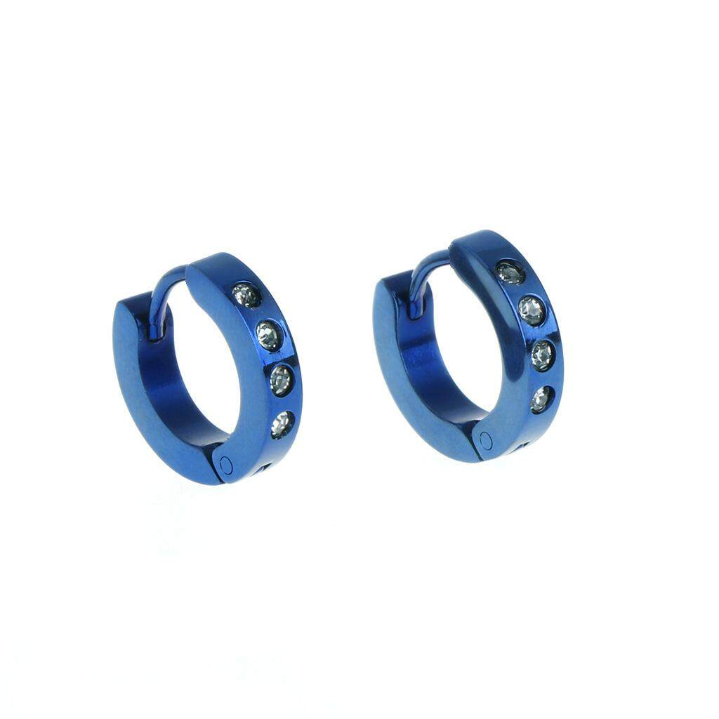 Warna Biru Berlian Buatan Anti Karat Huggies Anting-Anting Hoop untuk Pria dan Wanita-Internasional
