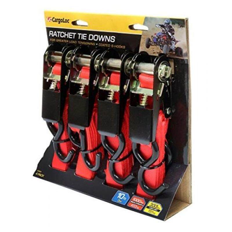 Premium Ratchet Tie Downs - 4 Pk - 10 Ft - bs Load Cap - 1,bs Break Strength - Cargo Straps for Moving Appliances, Lawn Equipment, Motorcycles, etc. - RED