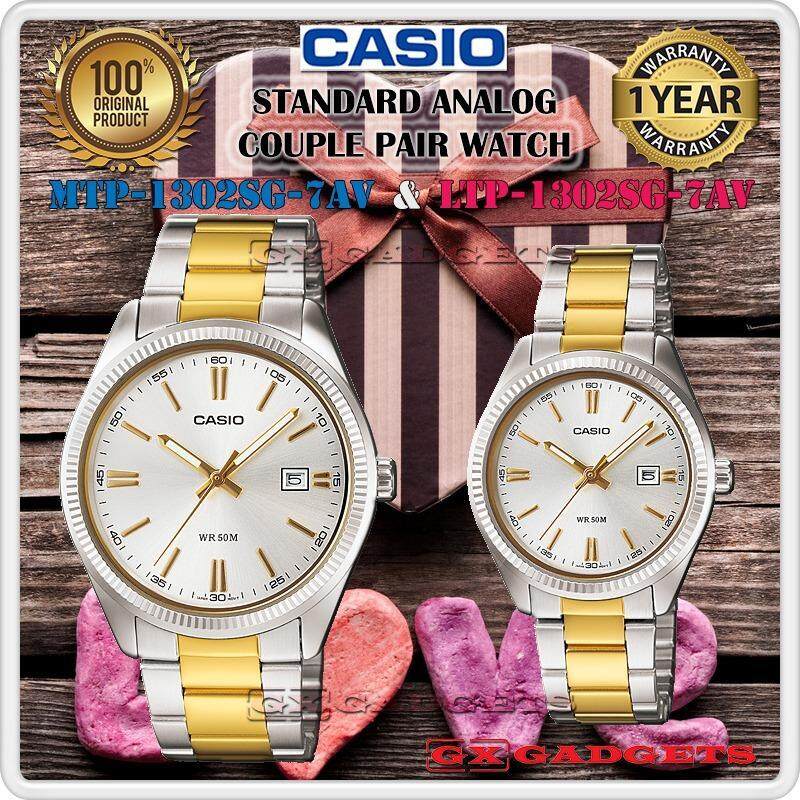 CASIO MTP-1302SG-7AV + LTP-1302SG-7AV STANDARD Analog Couple Pair Watch Date Stainless Steel Band WR50m MTP-1302 LTP-1302 1302 Series Malaysia