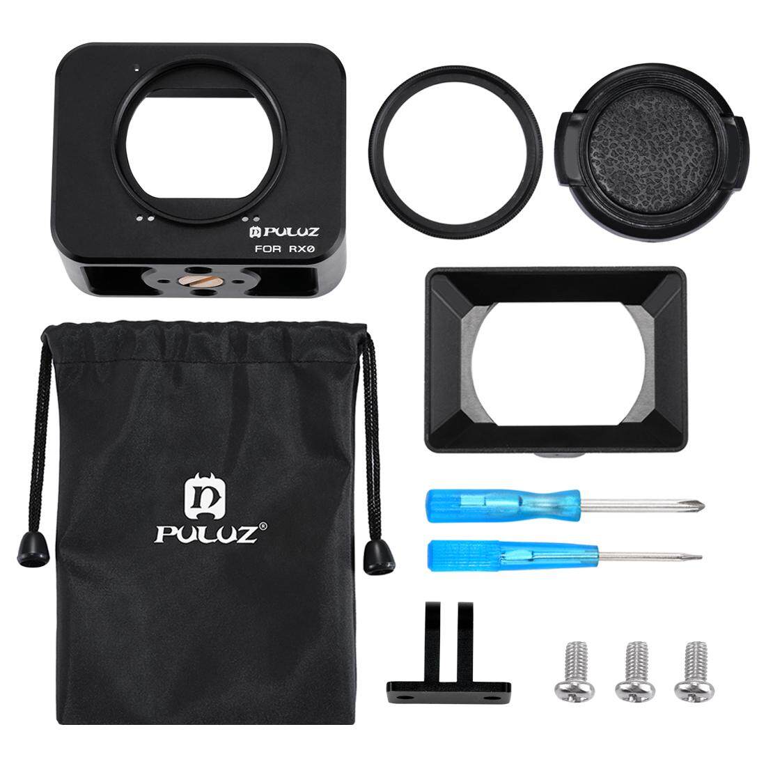 Puluz PU320 untuk Sony RX0 Aluminium Paduan Pelindung Kandang + 37 Mm UV Penyaring Lensa + Lensa Sunshade dengan Sekrup dan Obeng-Internasional