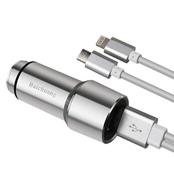 Almm Baichuang Mobil Pengisi Daya Set, 2.4A Ganda Usb Keamanan Palu Logam Mobil Pengisi Daya + 2 Dalam 1 Usb Cepat Pengisian Kabel, untuk IPHONE 7/6 S/Plus, untuk Samsung Galaksi S7/S6/Sisi/Plus-Internasional
