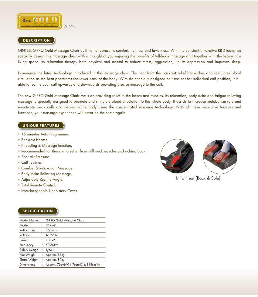 Gintell G Pro Gold Massage Chair Showroom Unit Free Torsoball