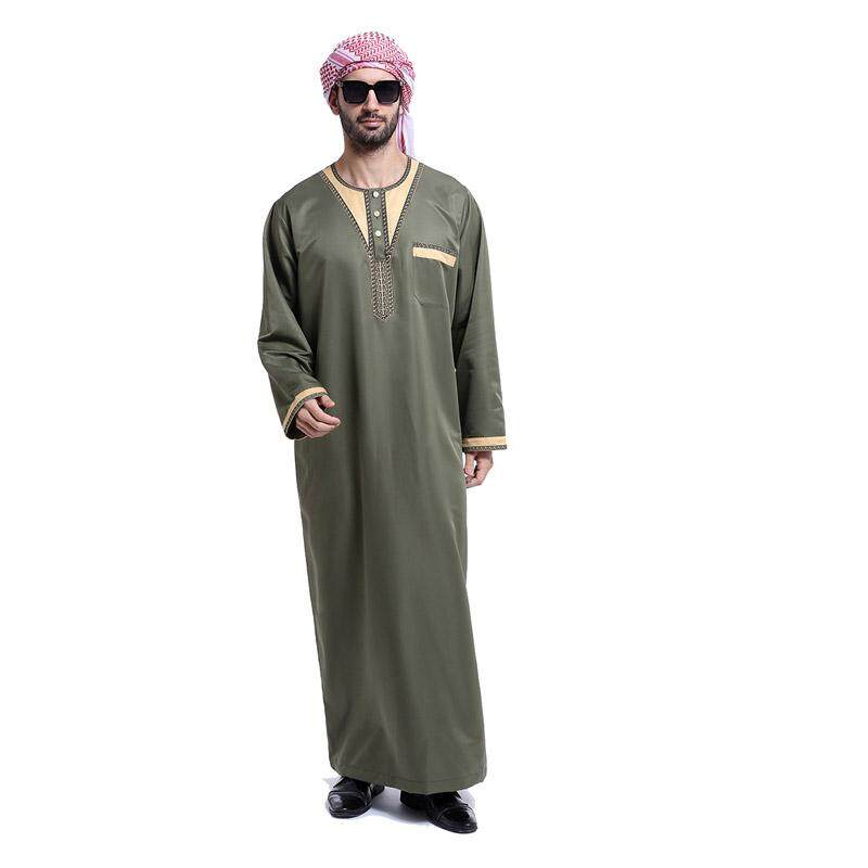 Muslim Pria Jubah Arab Pakaian Islami Pakaian Orang Dewasa Islam Abaya Muslim Thobe Lengan Panjang Timur Tengah Pria Robe Bordir