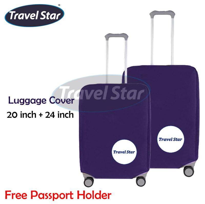 BUNDLE : TRAVEL STAR 2 IN 1 Luggage Protector Cover (20+24 INCH) - Dark Blue + Free Passport Holder