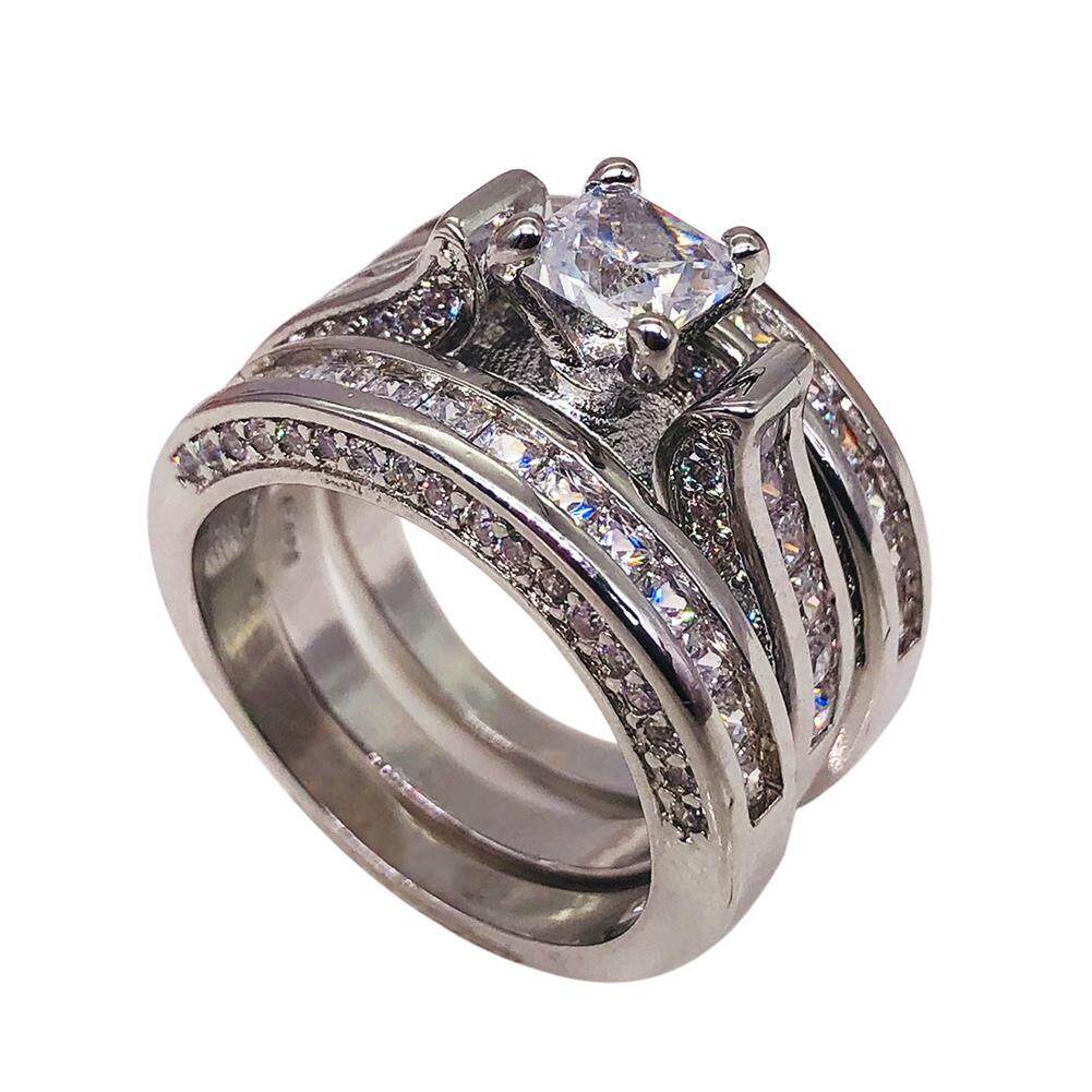 Diamond Rings For Men Mens Online Brands 3pcs Upscale 3 In 1 Austria Crystal Cubic Zircon Rhinestones 18k White Gold Engagement Wedding Women