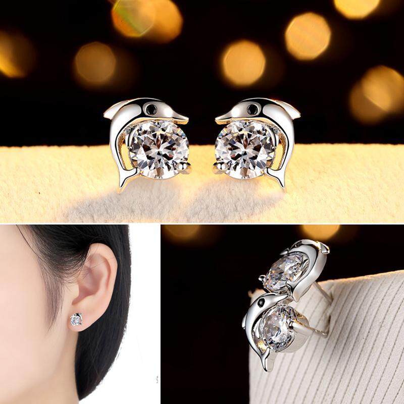Stud Earrings For Pin Online Brands Prices Hosdog 925 Sterling Silver 24k White Gold Round Cut Women S Anti Allergic Fashion