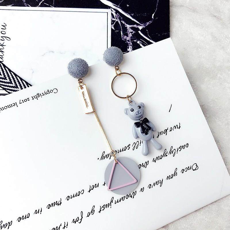 Lucu Merah Muda Beruang Asimetris Temperamen Anting-Anting Korea Kepribadian Geometris Panjang Rumbai Anting-Anting Wanita Telinga Kuku Anting-Anting (E591 # Lucu beruang Kecil. Asimetri)-Internasional