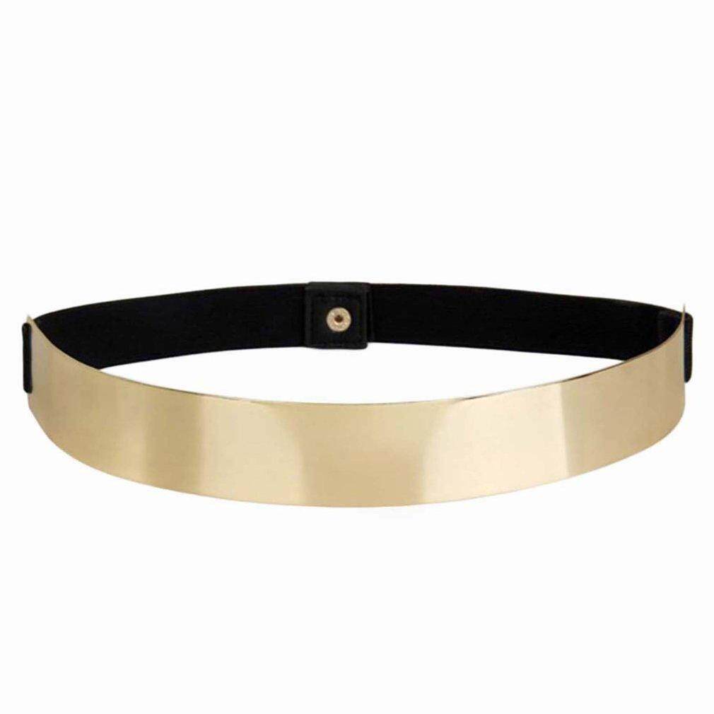 USTORE Wanita Logam Elastis Pinggang Belt Metallic Bling Gold Plate Slim Simple Band-Intl