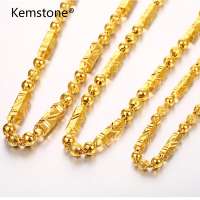 Kemstone 24K Alluvial Gold Plated Beads Hexagon Bamboo Chain 6/8MM Collar Necklace Men Jewelry Gifts