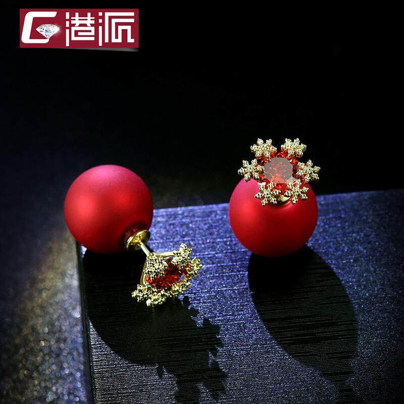 Hong Kong untuk Mengirim Ornamen Tahun Ini Imitasi Pearl 925 Jarum Perak Anting-Anting Meriah Dua Sisi Merah Kuping Kuku Wanita Temperamen Versi Korea bekas Kepribadian Anting-anting Liar Pacar Hadiah Anting-anting Merah-925 Jarum Perak-Intl