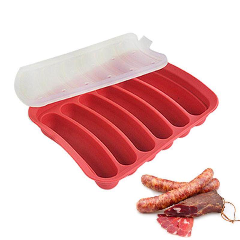 jinma Silicone Sausage Mold, DIY Self Made Handmade Hot Dog Mold,6 in 1 Making Refrigerated Ham Sausage for Kitchen Cooking Accessories, Red