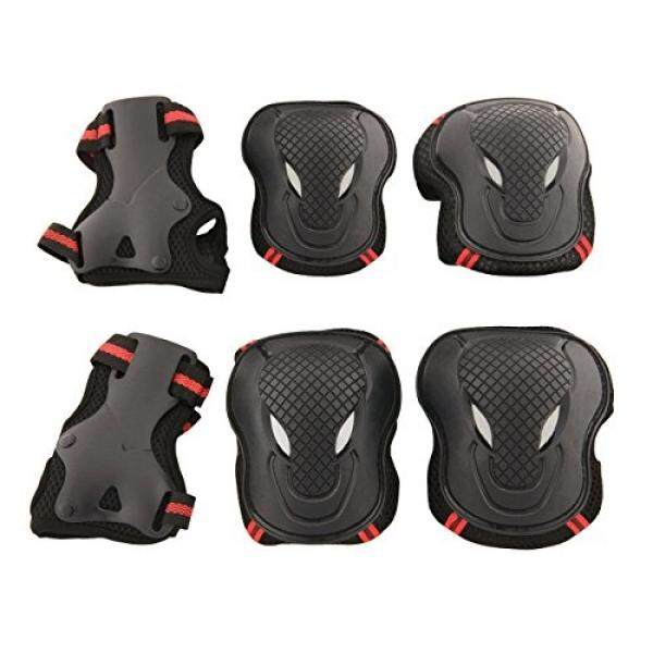 Allnice Alien 6 In 1 Menebal Skateboard Bersepeda Sepatu Roda Outdoor Sport Sosok Siku Lutut Pergelangan Tangan Persneling Pelindung Bantalan Roda Gigi Keamanan Pad Guard untuk Orang Dewasa & ANAK Anak Menggunakan-Merah + Hitam (Ukuran M) -Intl