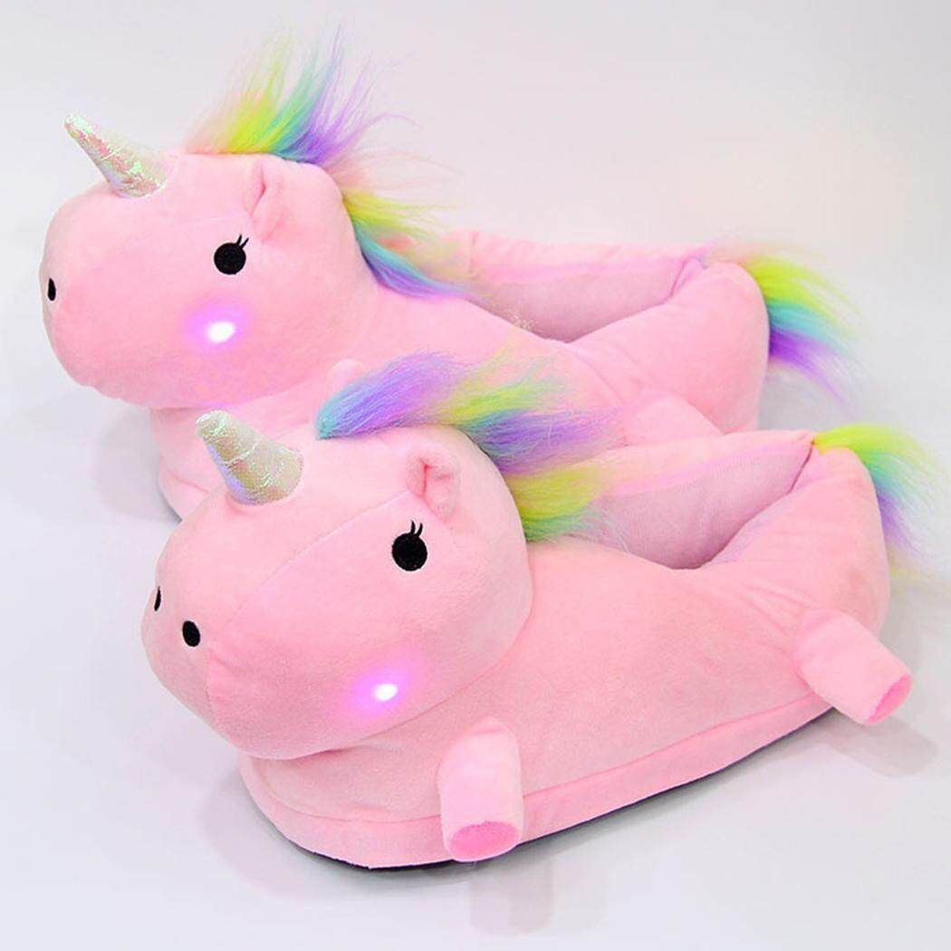 Hot Sale Astar Women Girl Home Unicorn Slipper Cute Plush Indoor Slippers with Led Light(Pink) - intl