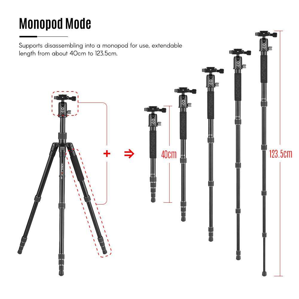 Kingjoy G22 + G00 Portabel Perjalanan Aluminium Paduan Kamera Tripod Monopod dengan 360 Derajat Bola Kepala 5 Bagian Yang Dapat Disesuaikan maks. kerja Tinggi 144.5 Cm untuk Canon Sony Nikon DSLR Ildc Kamera Maksimum. kapasitas Beban 8 KG-Internasional