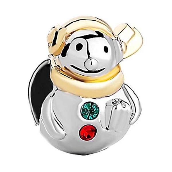 Snowman Pesona Merah Hijau Kristal Emas Disepuh Dijual Manik-manik Manis Sesuai Pandora Perhiasan Pesona Gelang-Internasional