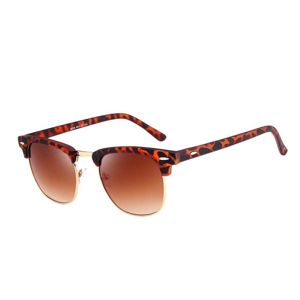 Dsstyles Retro Modis Setengah Bingkai HD Cermin Lensa Antik Kacamata Hitam untuk Pria Wanita Lensa Warna: Leopard Cetak Spesifikasi: 3016-Internasional