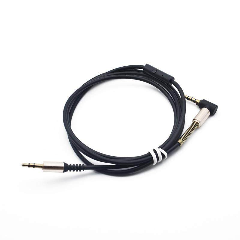 Habuy 1 M AUX Laki-laki untuk Laki-laki Emas Berlapis Kabel Kabel Audio dengan Mikrofon 3.5 Mm 90 Derajat L -Bentuk Musim Semi Lindungi Telepon Mobil Pembicara-Internasional
