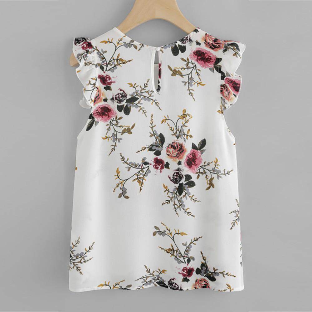 Women Floral Print Butterfly Sleeve Blouse Crop Tops Vest Tank Chiffon T Shirt Winleworld A1