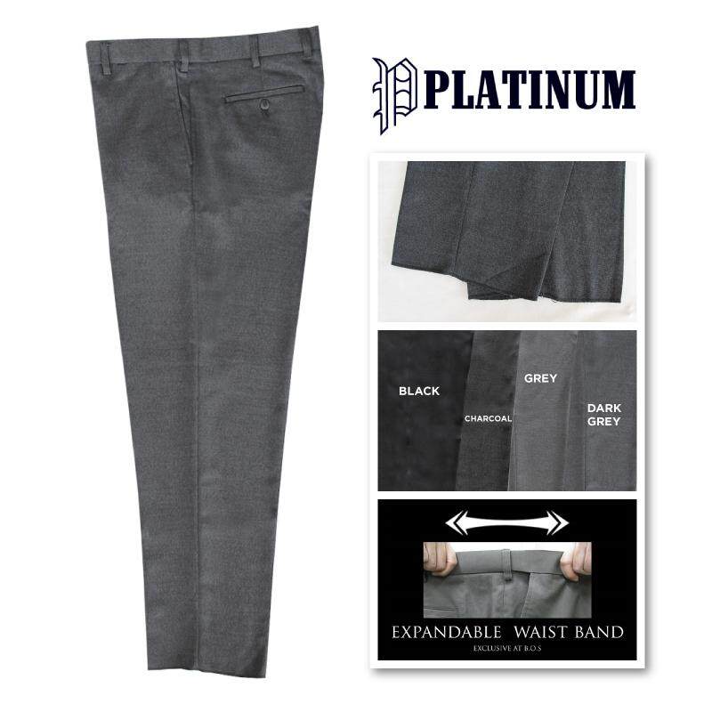 PLATINUM BIG SIZE Flat Front Tic Weave Slacks PMP633 (Dark Grey)