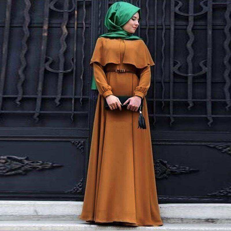 Lissng 1 Pcs Muslim Gaun Cape Sifon Plus Ukuran Wanita Retro Gaya Rakyat Jubah Lengan Panjang Partai Gaun Tinggi kualitas