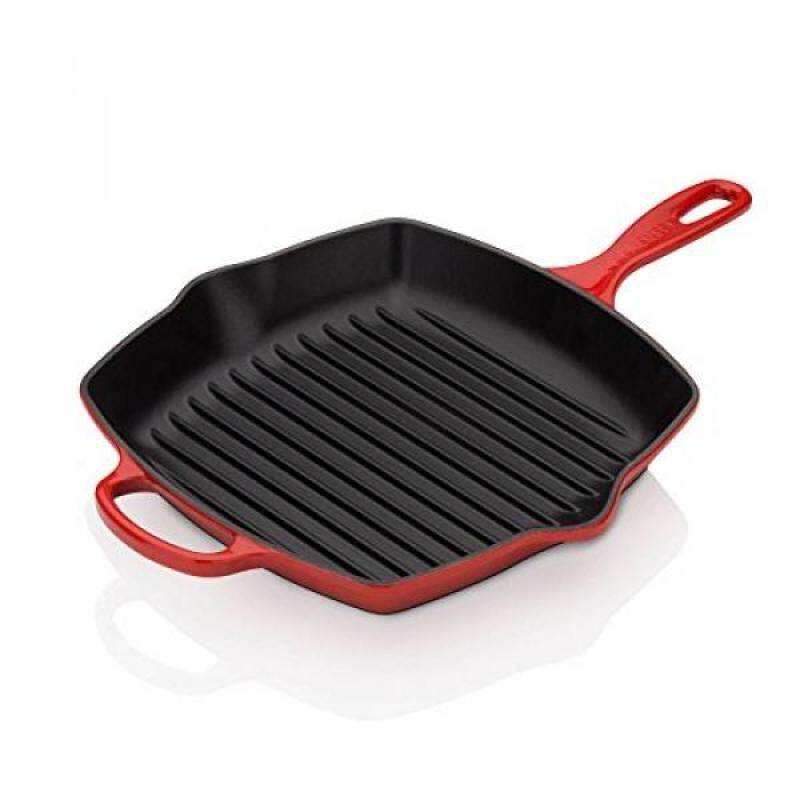 Le Creuset LS2021-2667 Cast Iron Signature Square Skillet Grill, 10 1/4, Cerise - intl Singapore