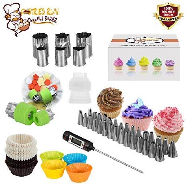 Ponml Dreamall 148 Piece Dekorasi Kue Anti Karat Tip, kertas/Silikon Cupcake Liners/Pemotong Sayur/Termometer Daging/Silikon Kue Kering Tas/Kuku Bunga/Couplers -Internasional