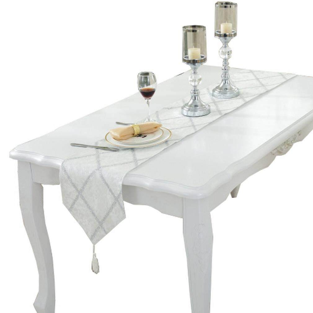 Smile YKK Tassels Table Runner Checkered Piano Cover For Party 28*180cm White - intl