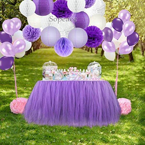 Sopeace Perlengkapan Dekorasi Ungu Putih Tisu Kertas Pom Pom Bunga Kertas Lanterns Kertas Bola dan Lateks Balon Ulang Tahun Pernikahan pembaptisan Beku Dekorasi Pesta untuk Orang Dewasa Lelaki Perempuan-Internasional