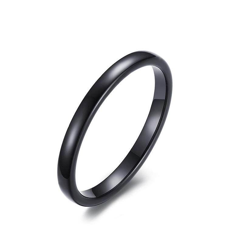 Kemstone 2 Mm Baja Antikarat Halus Cincin Sederhana untuk Wanita Cincin Pernikahan Ukuran 6-11 Hitam/Gold/Perak