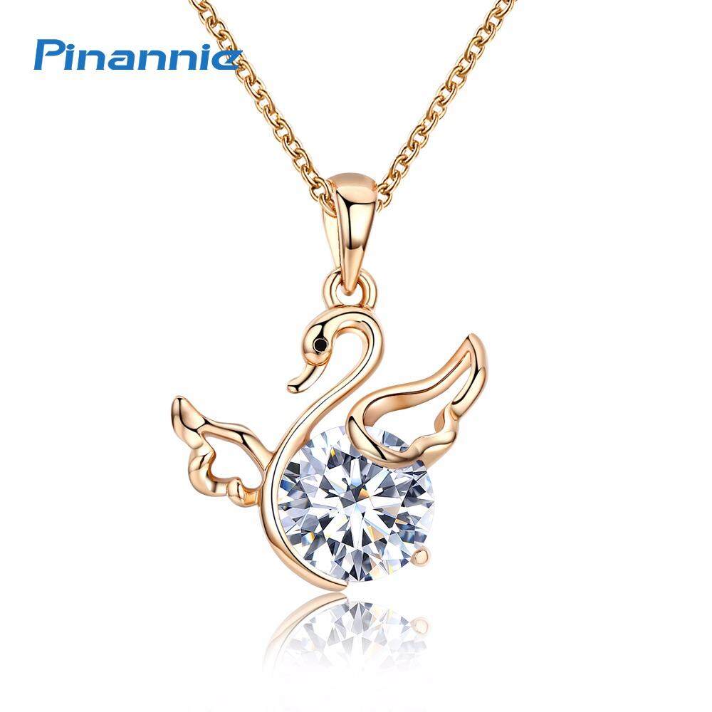 Pinannie Asli Gold Berlapis Swan Bandul Kalung Perhiasan untuk Wanita