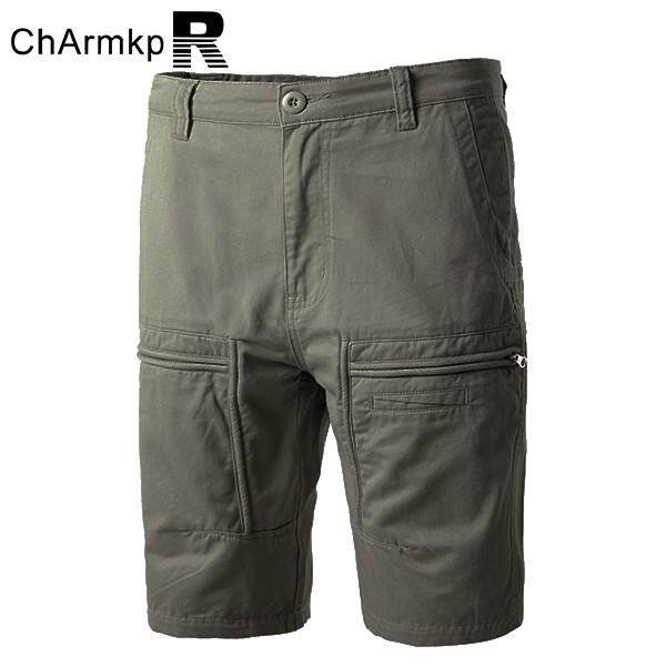 Charmkpr Celana Kargo Katun Kasual Warna Polos Longgar Plus Ukuran Celana Pendek untuk Pria Abu-abu Muda-Internasional