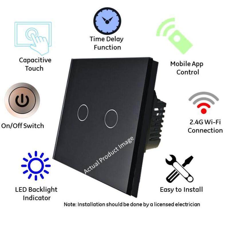 2 Gang (Black) Wifi switch UK Spec Supports Alexa Echo & Google Home