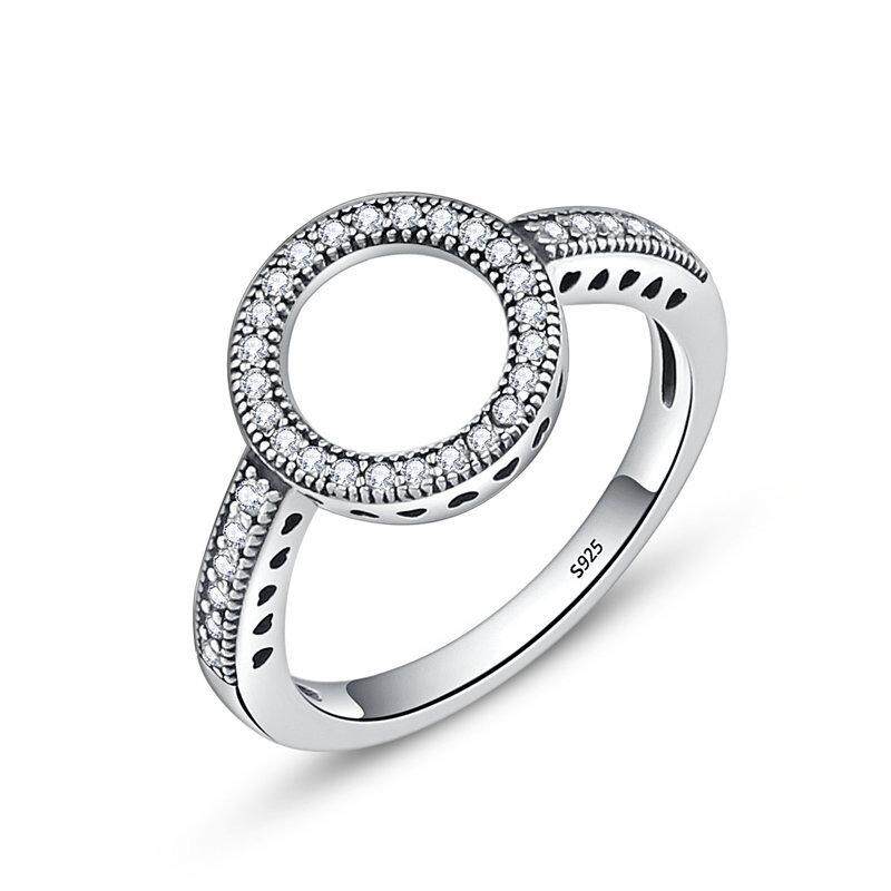 Bamoer 2018 Seksi Jual 100% Asli 925 Sterling Perak Selamanya Bening Hitam CZ Lingkaran Bulat Jari Cincin untuk Wanita Perhiasan SCR041-Internasional