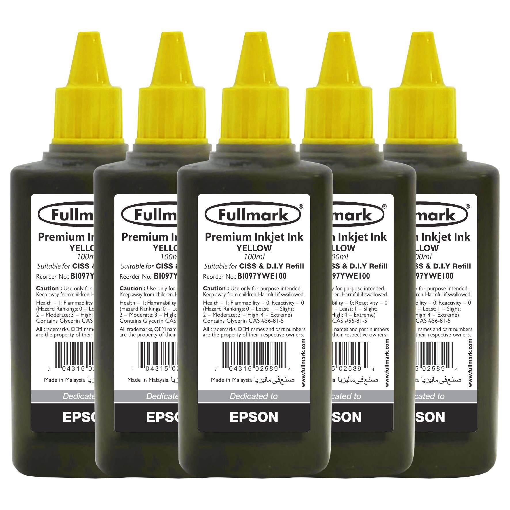 Fullmark BI097 Premium Inkjet Ink, 5 x 100ml (Yellow) - compatible with Epson