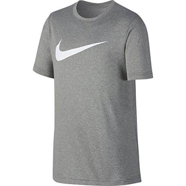 NIKE Anak Laki-laki Kering Lengan Pendek Swoosh Kaus Polos Gelap Grey Heather/Putih-Intl